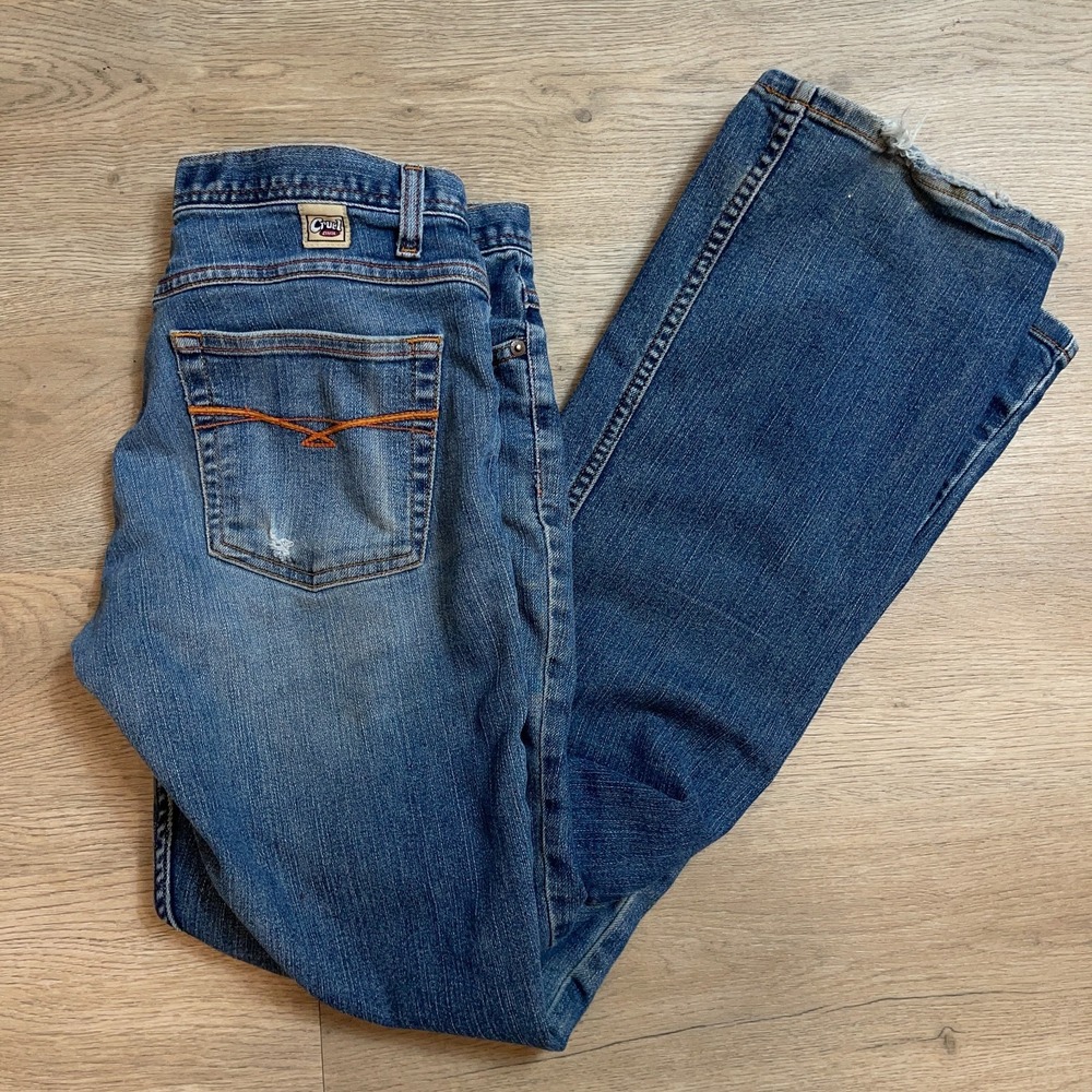 Cruel Girl Low Rise Bootcut Jeans Size 9 Long Blue Distressed Western Y2K Rodeo